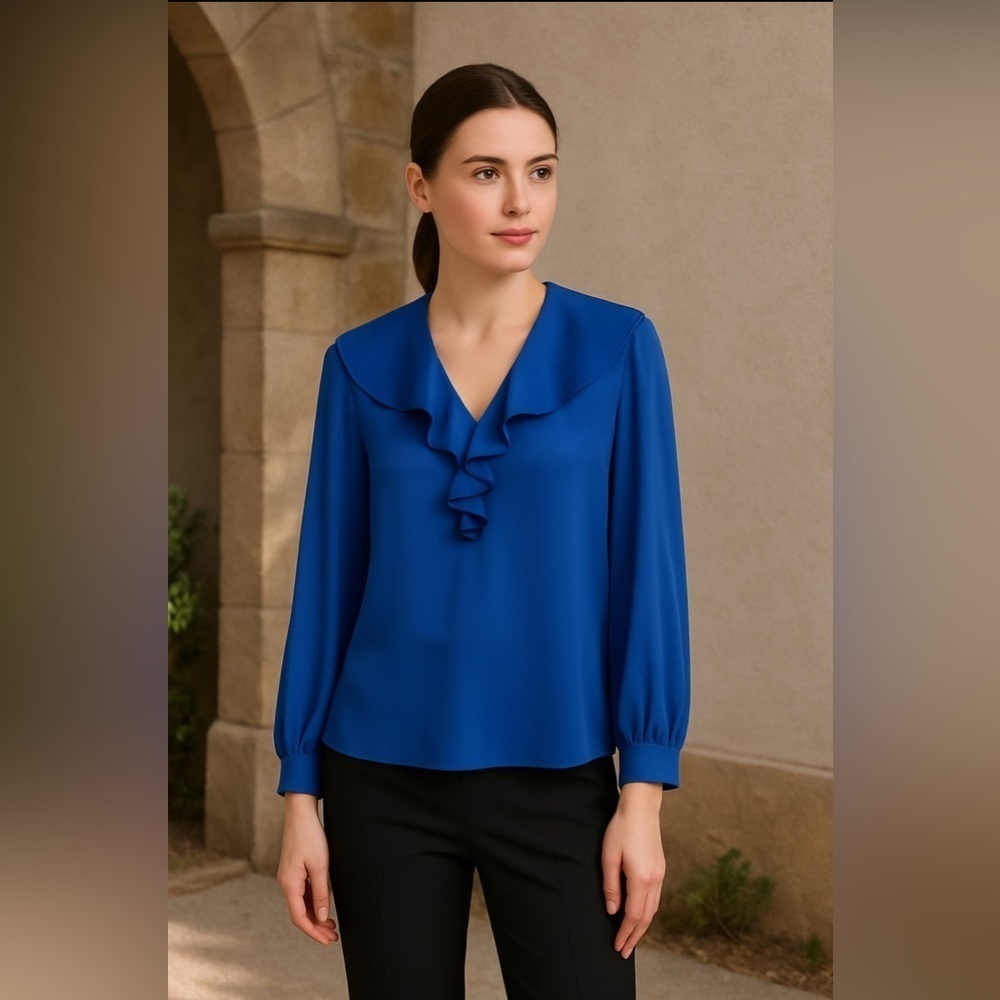 VINTAGE PORTS Ruffle Neck Blouse - Picture 2 of 5